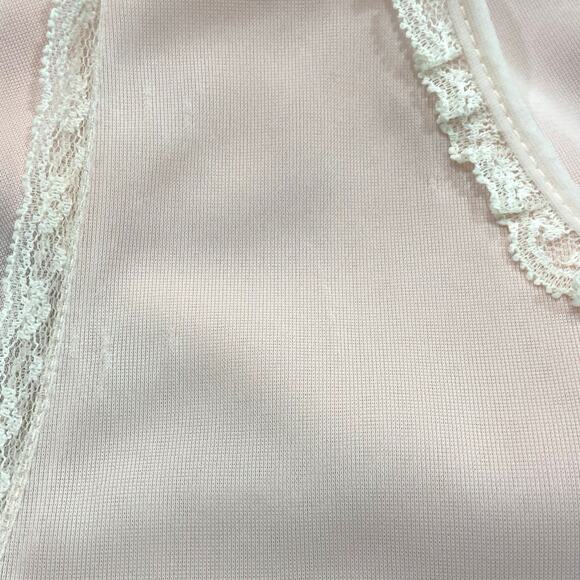Vintage 60s Pastel Pink Nylon Lace Appliqué Chemise Nightgown Women's Size M/L - Picture 11 of 12